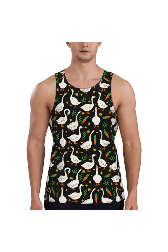 funny Goose Print Men's Quick Dry Fitness Vest, Round Neck Sleeveless Fitness Bodybuilding Top-3X-Large