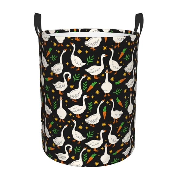Gukieu funny Goose Print Round Dirty Clothes Bag, Waterproof Standing Home Bathroom Storage Basket Car Trunk Storage Bag-Small