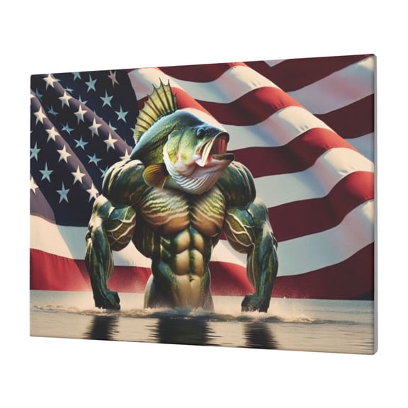 Gukieu giant bass with big muscles Print Horizontal Canvas Decorative Painting 12x16 Inch Shrinkage Resistant Frame Hanging Home Wall Art Decor