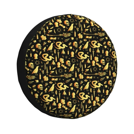 Gukieu glod Skull snake bird Print Car Tire Cover, Adjustable Waterproof and Dustproof Tire Protection Cover, Suitable for SUV, Truck, Van-14 inch