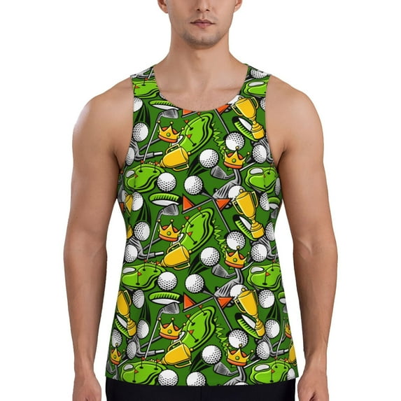 Gukieu golf Sport club Print Men's Quick Dry Fitness Vest, Round Neck Sleeveless Fitness Bodybuilding Top-3X-Large
