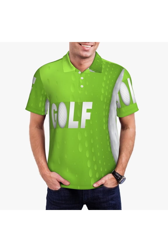 golf ball Print Men's Quick-drying POLO Shirt, Button-down Summer T-shirt, Suitable for Work and Outdoor Activities-3X-Large