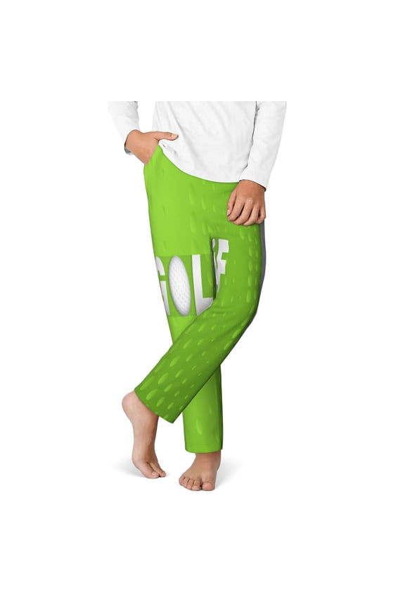 golf ball Print Youth Home Trousers, Elastic Waistband with Pockets for Home and Outing, Suitable for Children Aged 5-16-Large