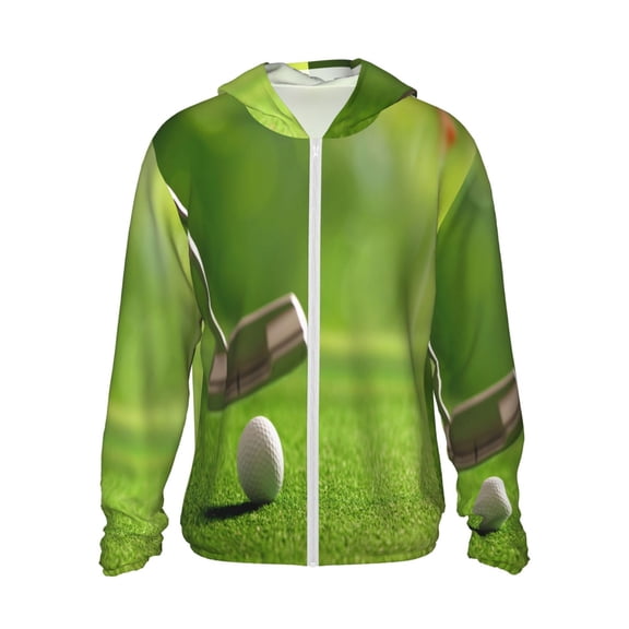 Gukieu golf ball after putting to the golf hole Print Sun Protection Hoodies for Men and Women, Zippered Long-sleeved Quick-drying UV Protection Shirts, Suitable for Sports, Swimming, Fishing-Large