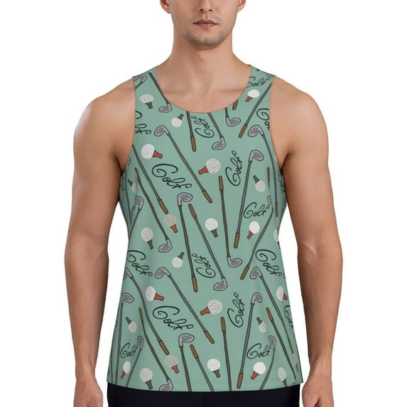 Gukieu golf equipment Print Men's Quick Dry Fitness Vest, Round Neck Sleeveless Fitness Bodybuilding Top-3X-Large