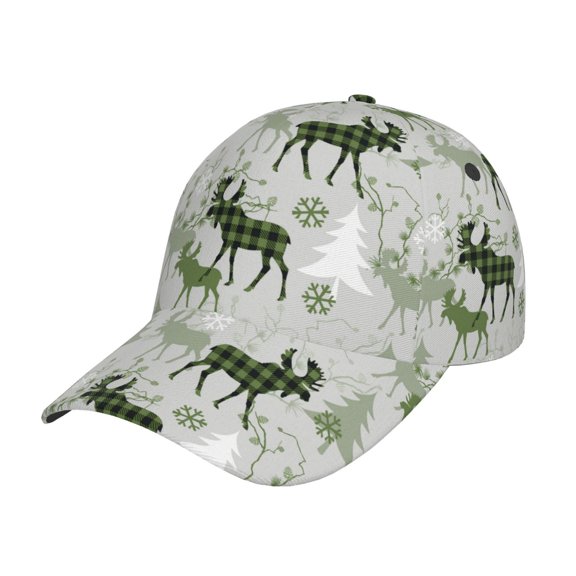 Gukieu green plaid Moose tree Prin Baseball Cap, Adjustable Sweat-wicking Daily,Travel, Sports Cap, Unisex