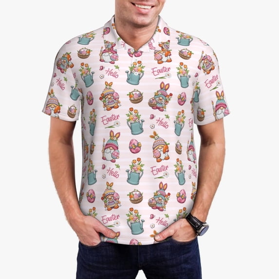 Gukieu happy Easter Print Men's Quick-drying POLO Shirt, Button-down Summer T-shirt, Suitable for Work and Outdoor Activities-XX-Large