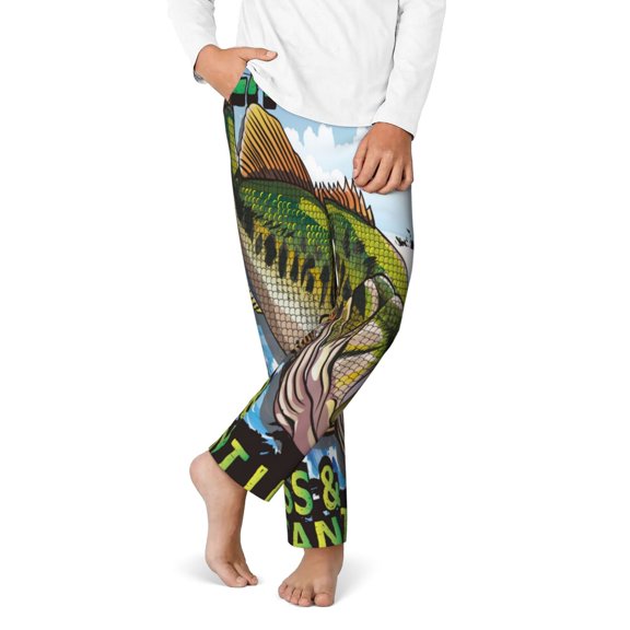 Gukieu i like big Bass & i cannot lie Print Youth Home Trousers, Elastic Waistband with Pockets for Home and Outing, Suitable for Children Aged 5-16-Large