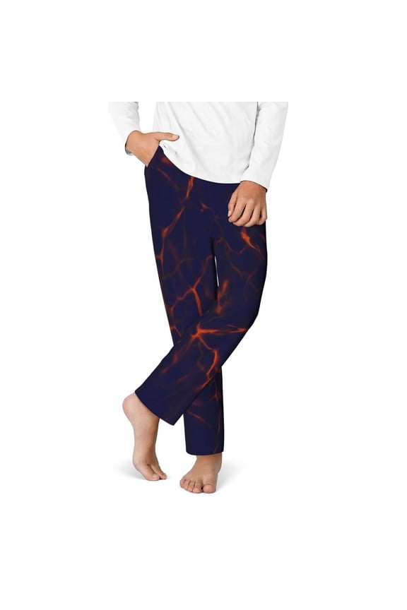lightning Print Youth Home Trousers, Elastic Waistband with Pockets for Home and Outing, Suitable for Children Aged 5-16-Medium