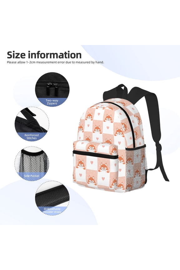 love plaid fox Print Backpack, Waterproof Backpack with Adjustable Shoulder Straps, Suitable for Campus, Business, Travel, Unisex
