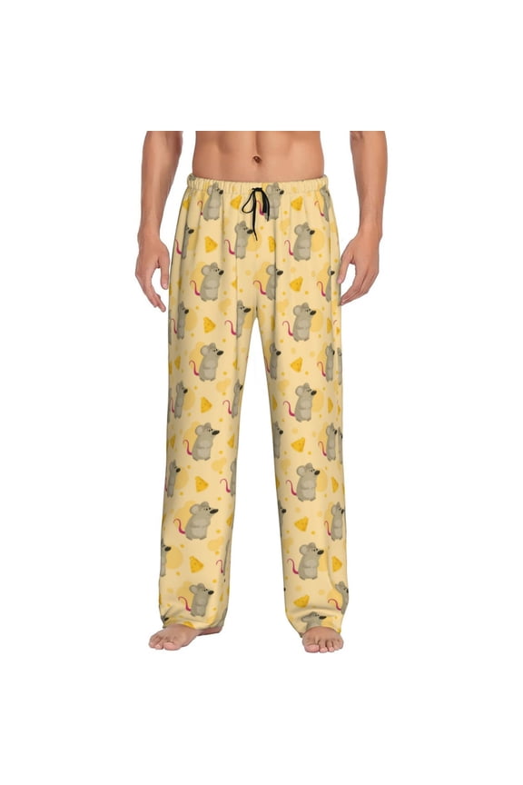 mouse and cheese Print Men's Home Trousers, Elastic Drawstring Home Pajamas Clothing Suitable for Adult Men-Small