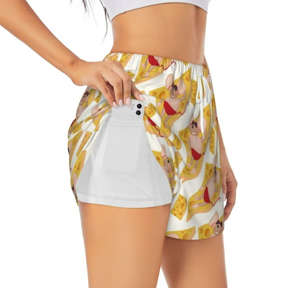 Gukieu mouse holiday Print Women's Sports Shorts with Drawstring Elastic Waistband for Running, Yoga, Fitness-X-Large