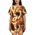 thumbnail image 1 of Gukieu orange lightning Print Women's Short-sleeved Pajama Set, Round Neck Button Top Elastic Shorts 2-piece Set, Summer Home Leisure Clothing-Large, 1 of 6