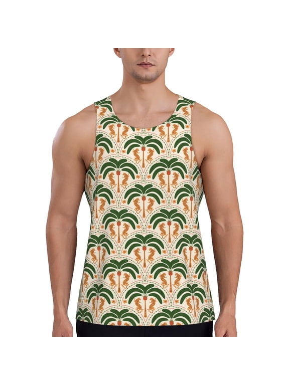 palm tree Asian leopard Print Men's Quick Dry Fitness Vest, Round Neck Sleeveless Fitness Bodybuilding Top-
