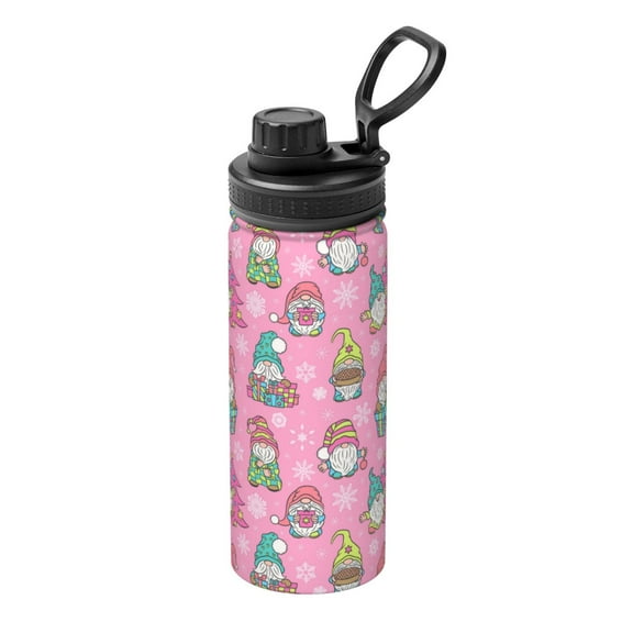 Gukieu pink Holiday Joy Print 18OZ Portable Sports Water Bottle, Stainless Steel Insulated Water Cup for Men and Women, Suitable for Gym, Travel, Camping