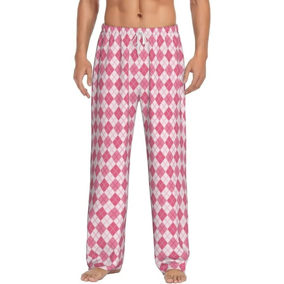 Gukieu pink argyle Print Men's Home Trousers, Elastic Drawstring Home Pajamas Clothing Suitable for Adult Men-3X-Large