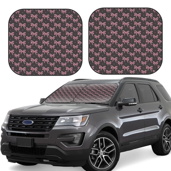 Gukieu pink bow Print Car Windshield Sun Visor, Foldable Anti-UV Car Sun Visor Suitable for Vans, Trucks Car Accessories-Small