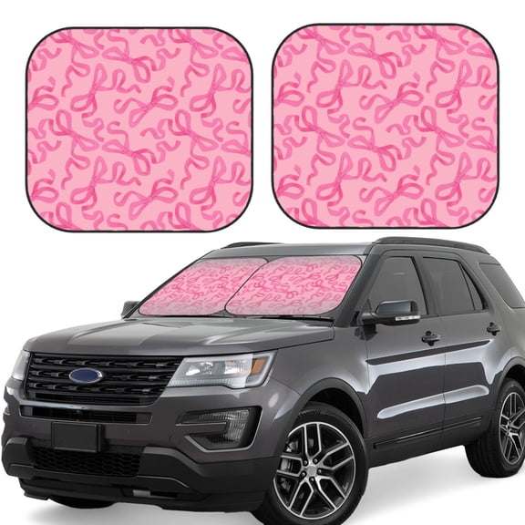Gukieu pink bow Print Car Windshield Sun Visor, Foldable Anti-UV Car Sun Visor Suitable for Vans, Trucks Car Accessories-Small