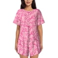 thumbnail image 1 of Gukieu pink bow Print Women's Short-sleeved Pajama Set, Round Neck Button Top Elastic Shorts 2-piece Set, Summer Home Leisure Clothing-4X-Large, 1 of 6
