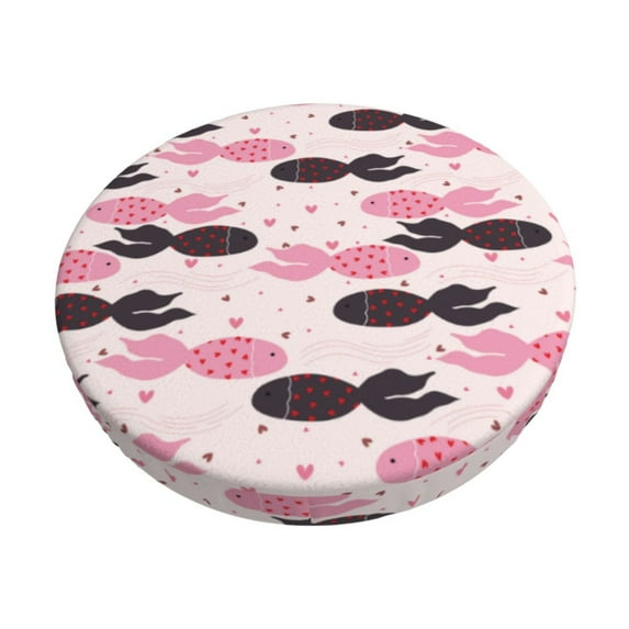 Gukieu pink fish hearts Print Round Chair Cover, Dust-proof and Non-slip Bar Chair Protective Cover, Suitable for Bars, Restaurants, Offices-12 inch