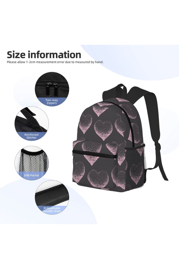 pink hearts Print Backpack, Waterproof Backpack with Adjustable Shoulder Straps, Suitable for Campus, Business, Travel, Unisex