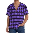 thumbnail image 1 of Gukieu purple argyle Print Men's Short-sleeved Shirts, Button-down Pocket Shirts, T-shirts, Beach Vacation Travel Summer Clothing-Medium, 1 of 5