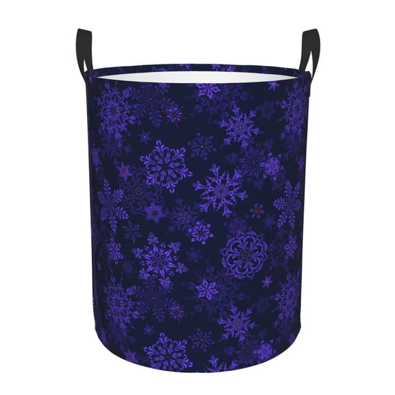 Gukieu purple flower Snowflake Print Round Dirty Clothes Bag, Waterproof Standing Home Bathroom Storage Basket Car Trunk Storage Bag-Small