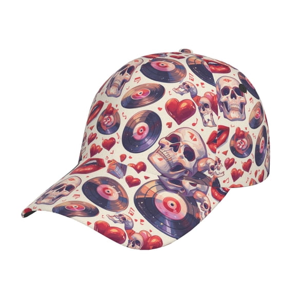 Gukieu record rock Skull lips Prin Baseball Cap, Adjustable Sweat-wicking Daily,Travel, Sports Cap, Unisex