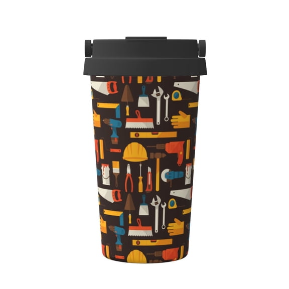 Gukieu repair working tools Print Insulated Coffee Cup, Portable Stainless Steel Vacuum Cup with Lid, Unisex, Suitable for Office, Cafe, Car