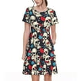 thumbnail image 1 of Gukieu rock record Skull artist Print Women's Short Sleeve Dress, Elastic Waistband A-line with Pockets Summer Dress, Suitable for Daily Leisure, Work, Vacation, 1 of 6