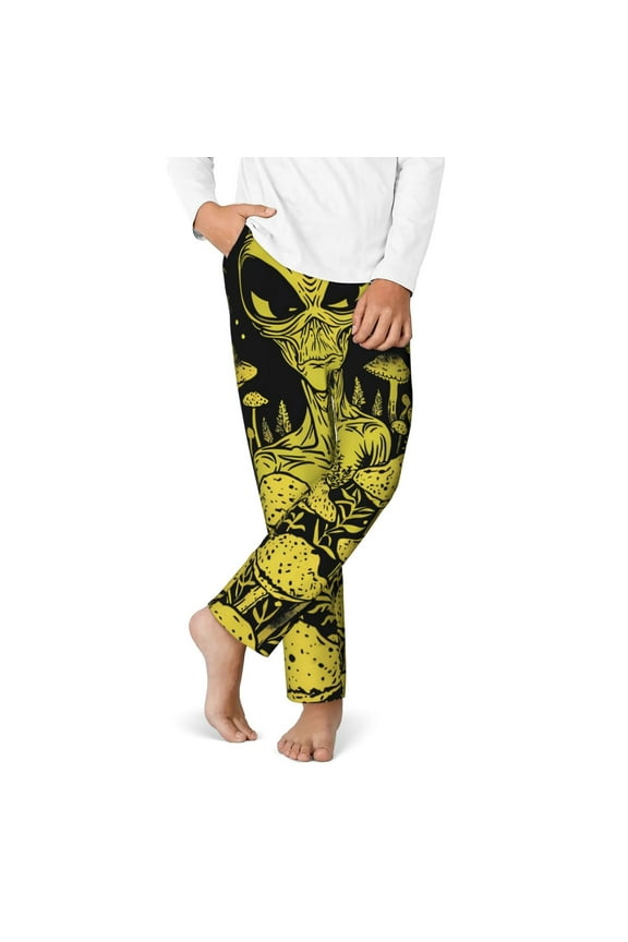 saucerman Mushroom Forest Print Youth Home Trousers, Elastic Waistband with Pockets for Home and Outing, Suitable for Children Aged 5-16-XS(5-6)