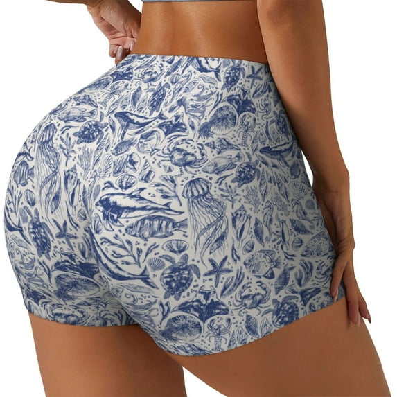 Gukieu sea animals Print Women's Sports Shorts, Elastic Waist High Stretch Running Yoga Gym Sweatpants-X-Large