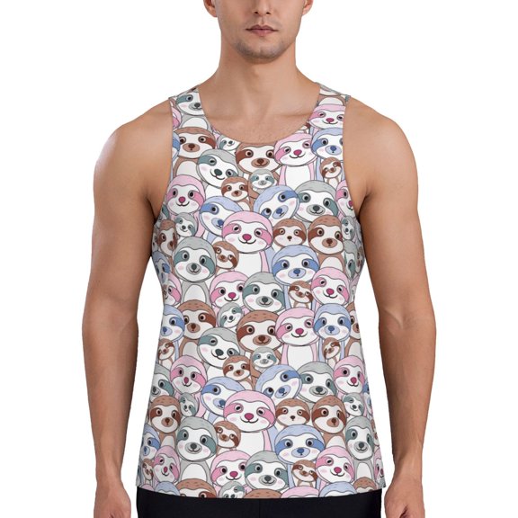 Gukieu sloth cartoon Print Men's Quick Dry Fitness Vest, Round Neck Sleeveless Fitness Bodybuilding Top-X-Large