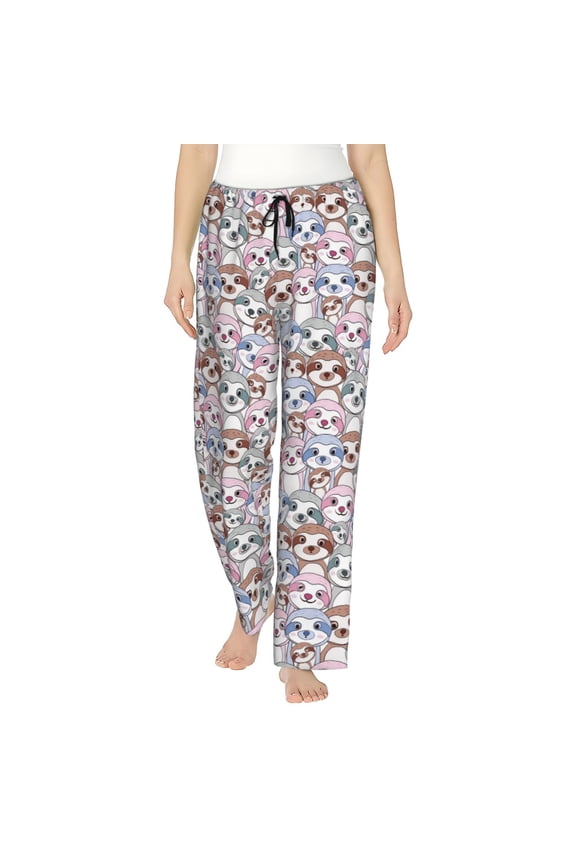 sloth cartoon Print Women's Home Trousers, with Pockets and Drawstring Pajamas, Home Pajamas, Sleepwear-Medium