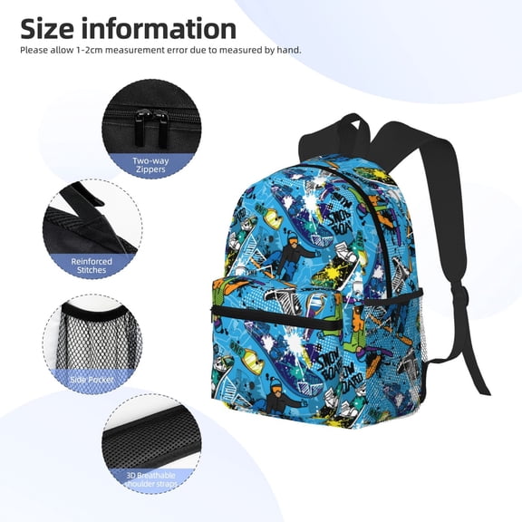Gukieu snow board blue Print Backpack, Waterproof Backpack with Adjustable Shoulder Straps, Suitable for Campus, Business, Travel, Unisex