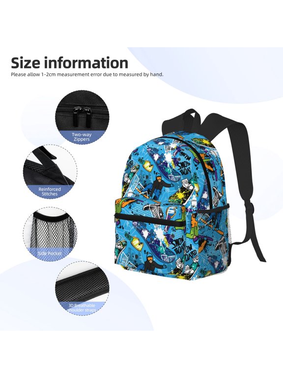 snow board blue Print Backpack, Waterproof Backpack with Adjustable Shoulder Straps, Suitable for Campus, Business, Travel, Unisex