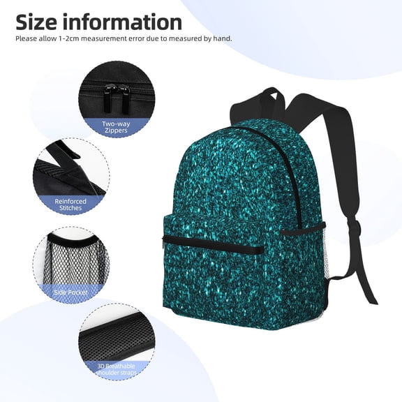 Gukieu teal sparkling Print Backpack, Waterproof Backpack with Adjustable Shoulder Straps, Suitable for Campus, Business, Travel, Unisex