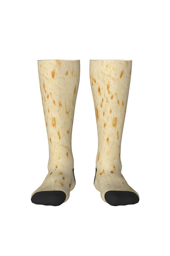tortilla Print Contrast Color Stockings, Elastic Sports Socks Warm Socks Clothing Accessories, Adult Unisex