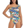 thumbnail image 1 of Gukieu tractor and garden Print One-shoulder Ruffled One-piece Swimsuit with Removable Chest Pads and Tummy-control Swimsuit for Women-X-Large, 1 of 6