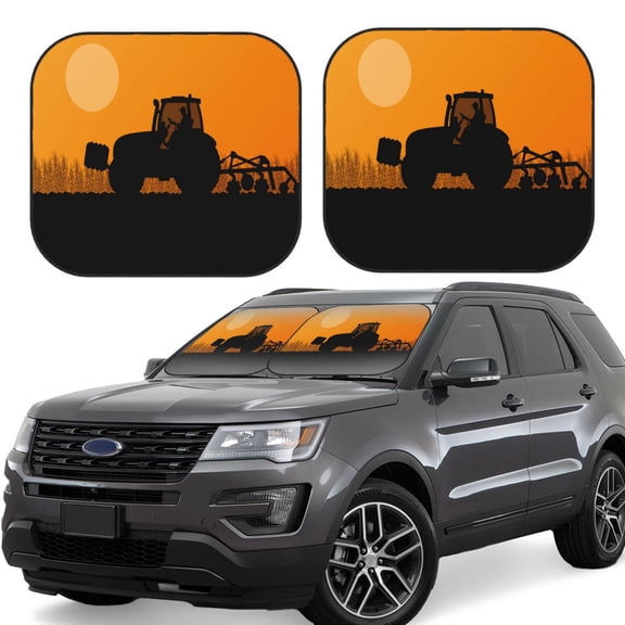 Gukieu tractor cultivating the land Print Car Windshield Sun Visor, Foldable Anti-UV Car Sun Visor Suitable for Vans, Trucks Car Accessories-Large