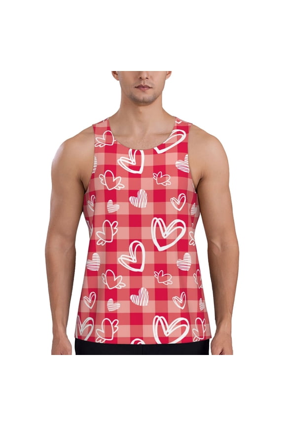 valentine day with heart Print Men's Quick Dry Fitness Vest, Round Neck Sleeveless Fitness Bodybuilding Top-Medium
