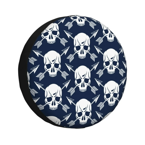 Gukieu white arrow Skull Print Car Tire Cover, Adjustable Waterproof and Dustproof Tire Protection Cover, Suitable for SUV, Truck, Van-15 inch