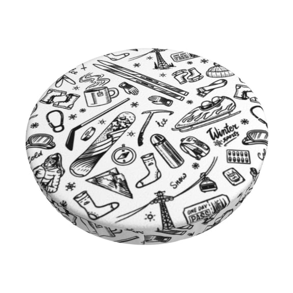 Gukieu winter Ski Element Print Round Chair Cover, Dust-proof and Non-slip Bar Chair Protective Cover, Suitable for Bars, Restaurants, Offices-12 inch