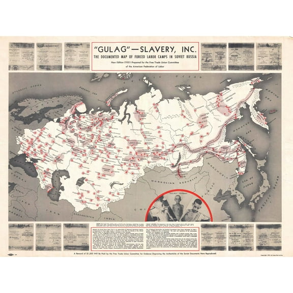 Gulag Soviet Union 24"x18" Photographic Print Poster - The documented map of forced labor camps