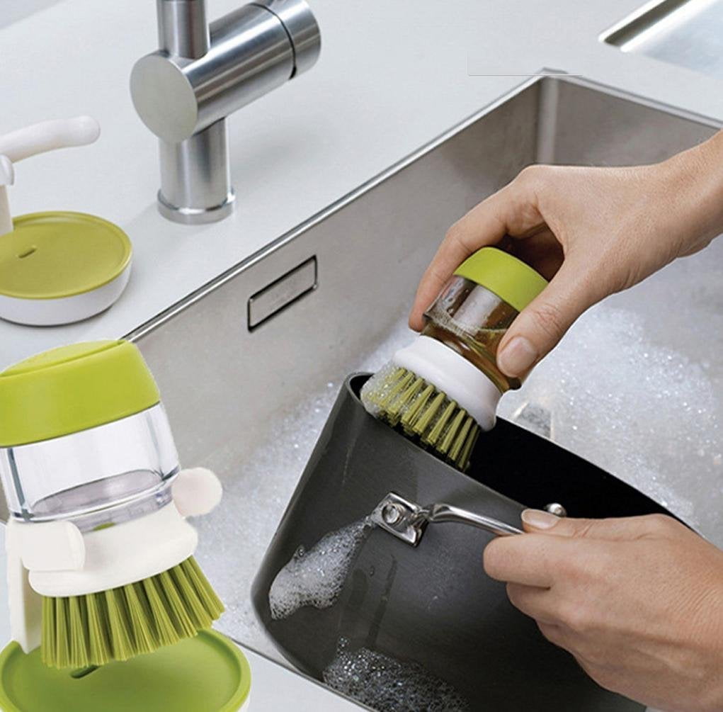 Handheld washing-up brush and washing-up liquid container
