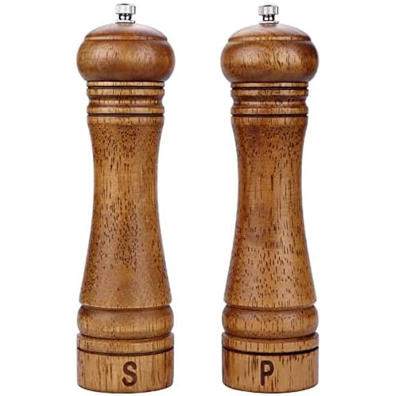 Gulex Wood Pepper Grinder Pepper Mill,Adjustable Coarseness 8 Inch Wooden Peppermill, Ceramic Grinding Mechanism Salt Mill Refillable (2 pack)