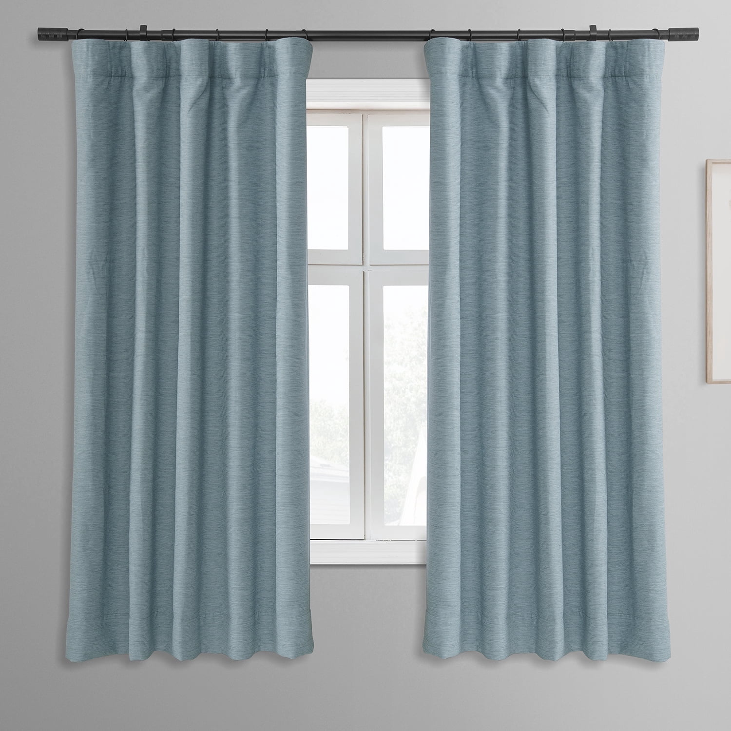 Half Price Drapes Gulf Blue Bellino Textured Faux Linen Room Darkening Curtains For Bedroom & Living Room Curtains(1 Panel), Curtains 63 Inches Long, 50W X 63L