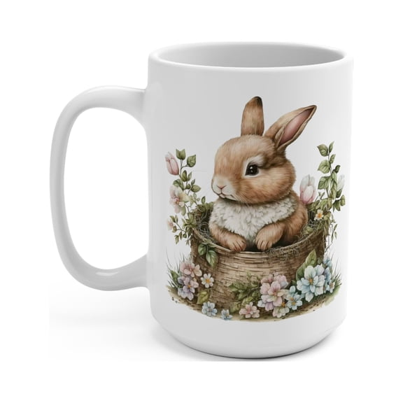 Gulf Coast Online 15oz Easter Mug Watercolor Easter Bunny Ceramic Tea Mug