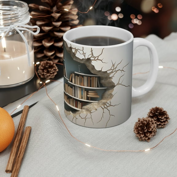 Gulf Coast Online 3D Bookshelf Mug Gift for Book Lovers 11oz Coffee Tea Cup