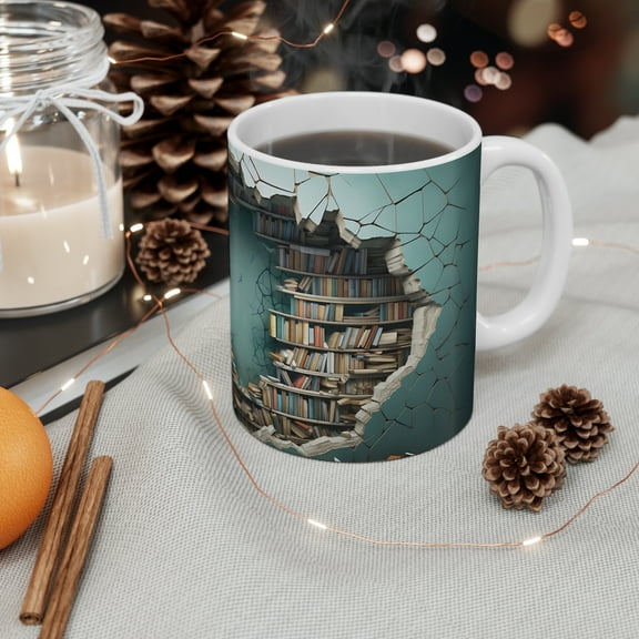 Gulf Coast Online 3D Bookshelf Mug Gift for Booklovers Coffee Tea Mug 11oz